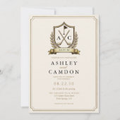 Invitation Mariage Monogramme Crête Golf Or (Devant)