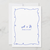 Invitation Mariage Monogramme Cursif Bleu Levé À La Main Mode (Dos)