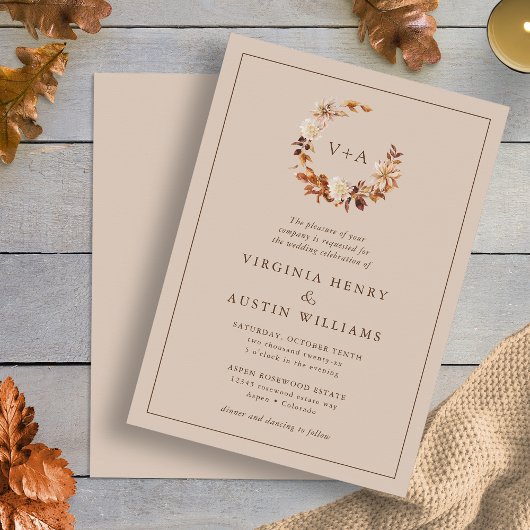 Invitation Mariage monogramme d'automne