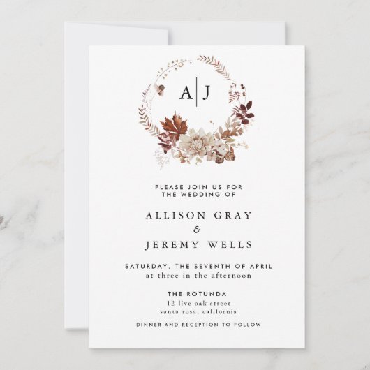 Invitation Mariage Monogramme d'automne du budget (Devant)