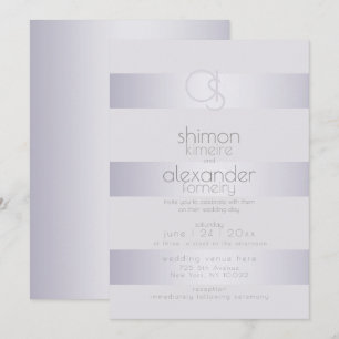 Invitation Mariage Monogramme de bande de Shimmer Argent-Vi