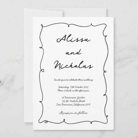 Invitation Mariage Monogramme de bordure et de script de main (Devant)