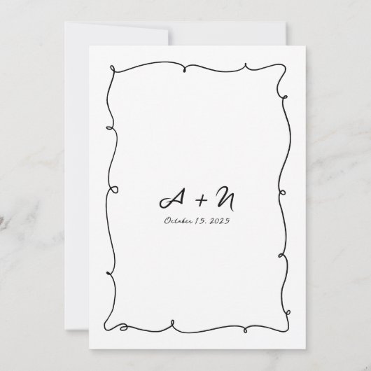 Invitation Mariage Monogramme de bordure et de script de main (Dos)
