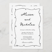 Invitation Mariage Monogramme de bordure et de script de main (Devant / Derrière)