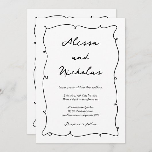 Invitation Mariage Monogramme de bordure et de script de main (Devant / Derrière)