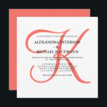 Invitation Mariage monogramme de corail classique<br><div class="desc">Ces invitations de mariage élégantes affichent votre monogramme dans un grand texte moderne coloré dans une couleur corail tendance sur un arrière - plan blanc. Un look simple et élégant pour votre mariage moderne.</div>