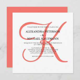 Invitation Mariage monogramme de corail classique