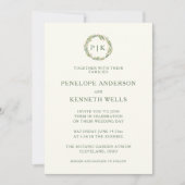 Invitation Mariage monogramme de couronnes florales rose et v (Devant)