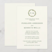 Invitation Mariage monogramme de couronnes florales rose et v (Devant / Derrière)