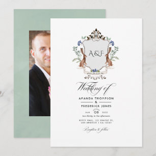 Invitation Mariage monogramme de crête de laurier de bois aqu