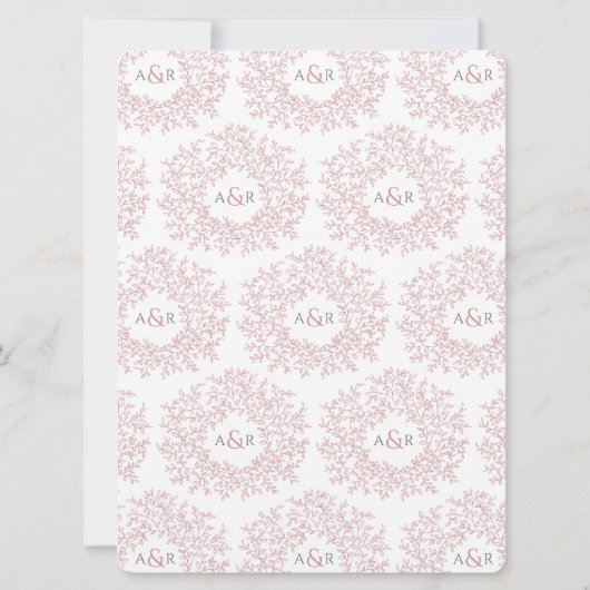 Invitation Mariage monogramme de feuille rose pâle blanc dess (Dos)