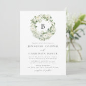 Invitation Mariage Monogramme de fleurs blanches et de verdur (Debout devant)