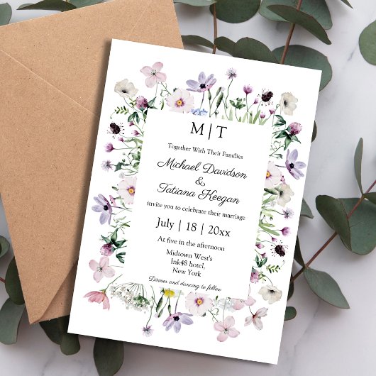 Invitation mariage monogramme de jardin fleur sauvage lunatiq