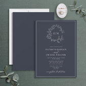 Invitation Mariage Monogramme de la marine moderne Blue Leafy