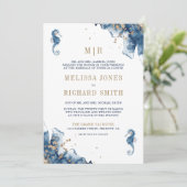 Invitation Mariage Monogramme de la Marine Nautilique Code QR (Debout devant)