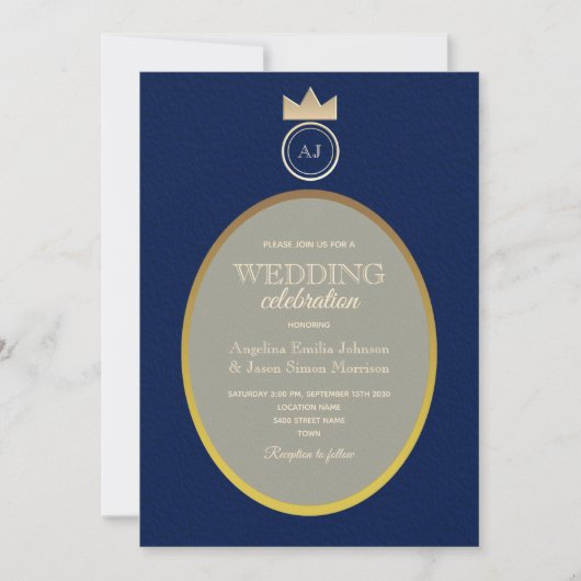 Invitation Mariage Monogramme de luxe Gold Navy (Devant)