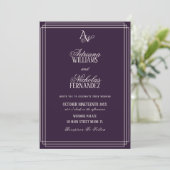 Invitation Mariage Monogramme de Luxe Prune (Debout devant)