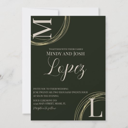 Invitation Mariage Monogramme de script de anneaux Abstraits (Devant)