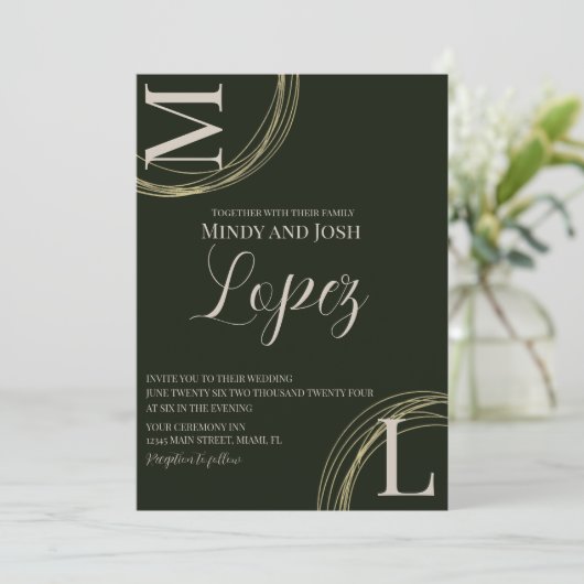 Invitation Mariage Monogramme de script de anneaux Abstraits (Debout devant)