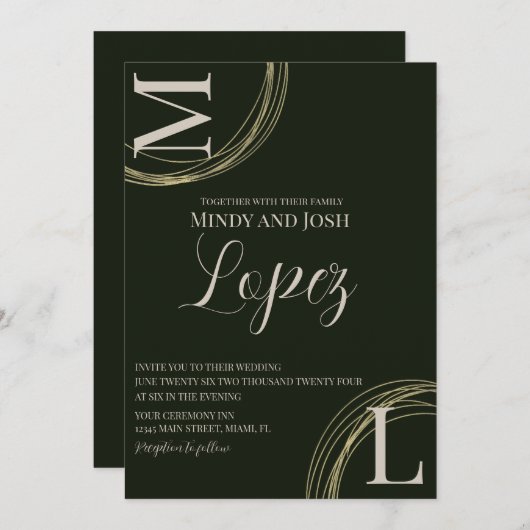 Invitation Mariage Monogramme de script de anneaux Abstraits (Devant / Derrière)