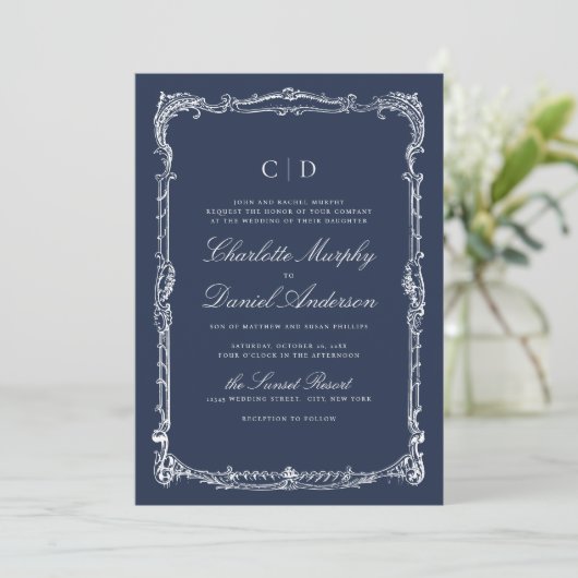 Invitation Mariage Monogramme de Style Classique Cadre Vintag (Debout devant)