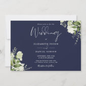 Invitation Mariage Monogramme de verdure botanique bleu marin (Devant)