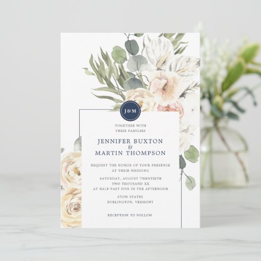 Invitation Mariage Monogramme d'Eucalyptus Floral de la Marin (Debout devant)