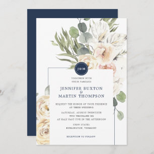 Invitation Mariage Monogramme d'Eucalyptus Floral de la Marin