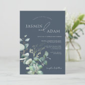 Invitation Mariage Monogramme d'opulence bleue royale Eucalyp (Debout devant)
