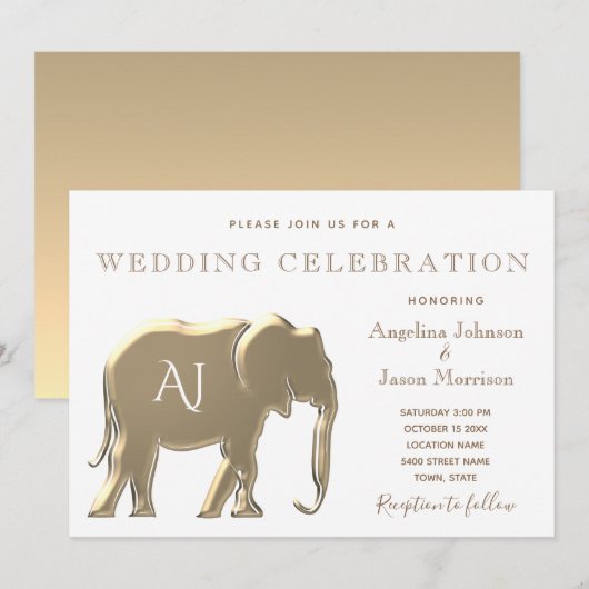 Invitation Mariage Monogramme Doré (Devant / Derrière)