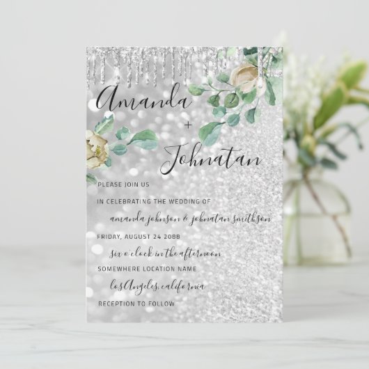Invitation Mariage Monogramme Drives Florals Mint Parties sci (Debout devant)