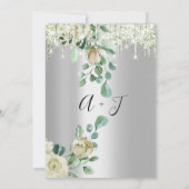 Invitation Mariage Monogramme Drives Florals Mint Vert Argent (Dos)