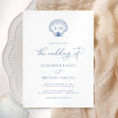 Invitation Mariage Monogramme du Coastal Blue Seashell
