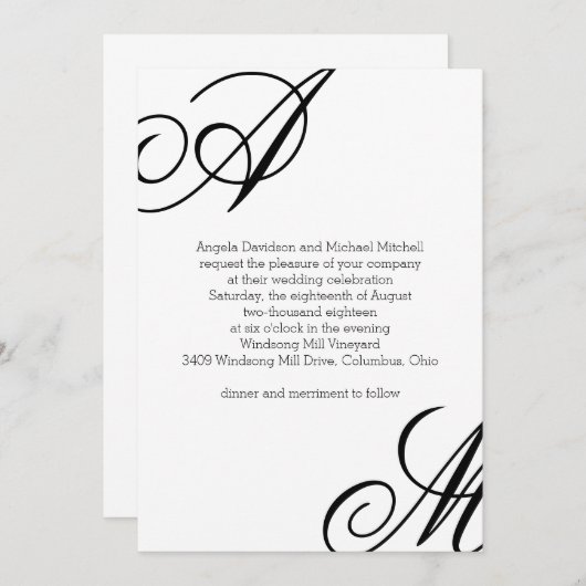 Invitation Mariage Monogramme Edge moderne (Devant / Derrière)