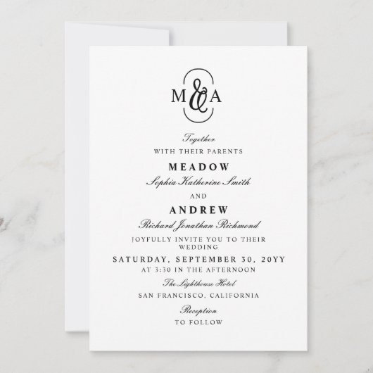 Invitation Mariage Monogramme Élégant avec Esperluette (Devant)