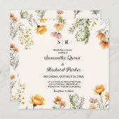 Invitation Mariage monogramme Elegant Fleur sauvage de trame (Devant / Derrière)
