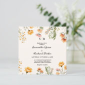 Invitation Mariage monogramme Elegant Fleur sauvage de trame (Debout devant)