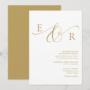 Invitation Mariage Monogramme Élégant Moderne en Écriture Dor
