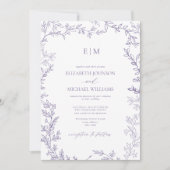 Invitation Mariage Monogramme Élégant pour Lavande Feuille Mi (Devant)