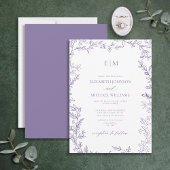 Invitation Mariage Monogramme Élégant pour Lavande Feuille Mi