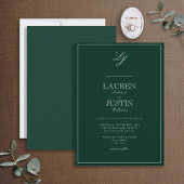 Invitation Mariage Monogramme Emerald Green Classic