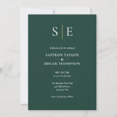 Invitation Mariage Monogramme Emerald Green Et Gold (Devant)