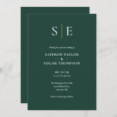 Invitation Mariage Monogramme Emerald Green Et Gold (Devant / Derrière)