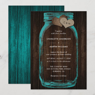Invitation Mariage Monogramme en Bois et Jarres de Maçon en T