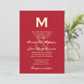 Invitation Mariage Monogramme en cuir rouge et crème R431 (Debout devant)