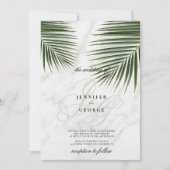 Invitation Mariage monogramme en marbre blanc vert tropical (Devant)