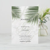Invitation Mariage monogramme en marbre blanc vert tropical (Debout devant)