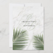 Invitation Mariage monogramme en marbre blanc vert tropical (Dos)