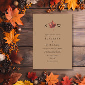 Invitation Mariage monogramme en terre cuite d'automne simple