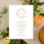 Invitation Mariage Monogramme en terre cuite moderne<br><div class="desc">Nous aimons cette faire-part de mariage en terre cuite moderne et branchée ! Simple, élégant et oh-so-joli, il présente une couronne feuilletée dessinée à la main encerclant un monogramme mariage moderne. Il est personnalisé en typographie élégante, et accentué par la calligraphie lettrée à la main. Enfin, il est taillé dans...</div>